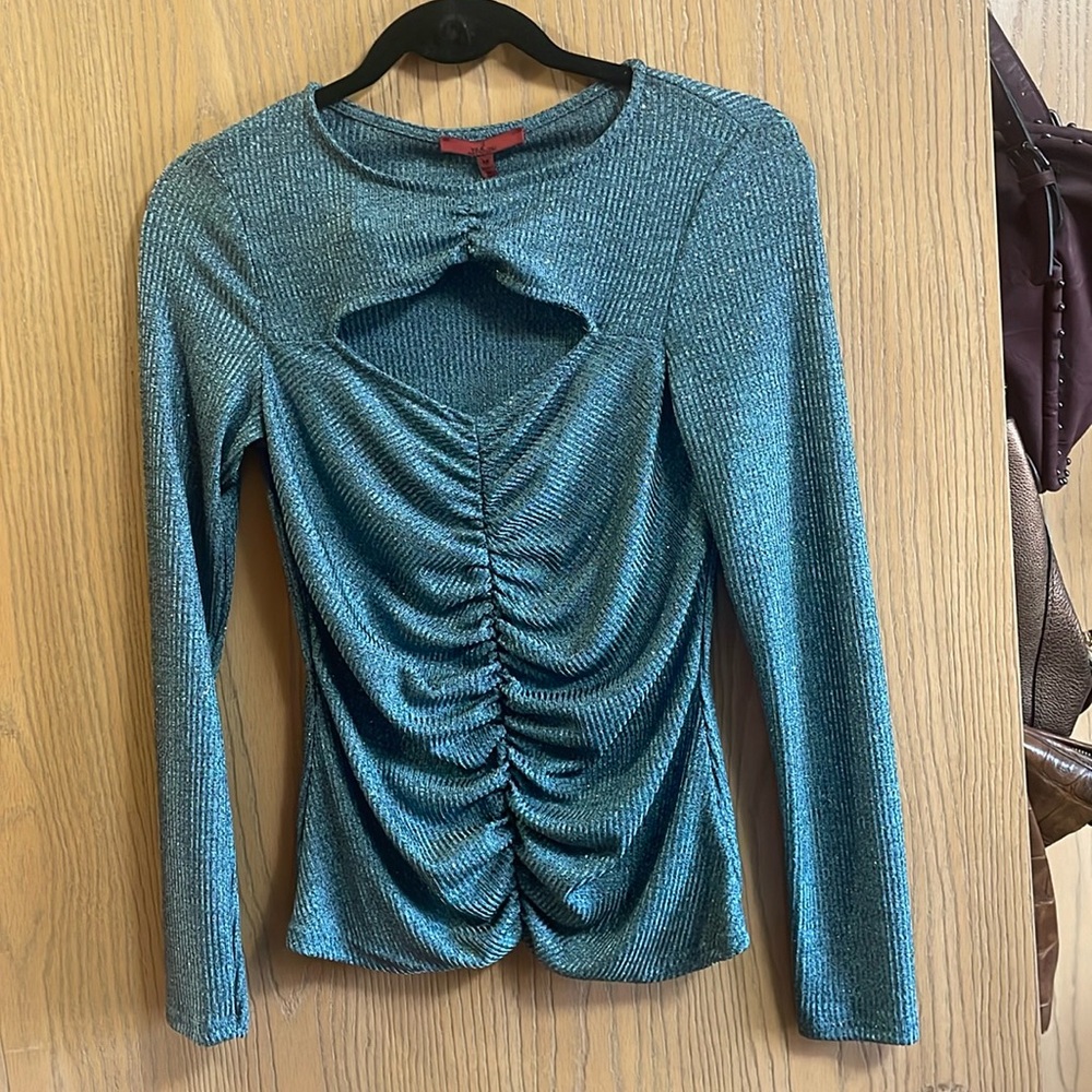Sparkly Teal Ruched Top